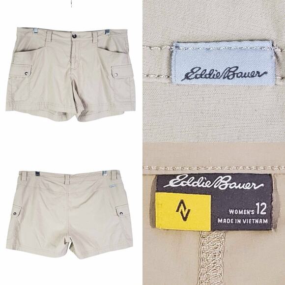 Eddie Bauer Shorts Women’s Outdoor Cargo Pockets Hiking Size 12 Tan Nylon - Picture 1 of 11